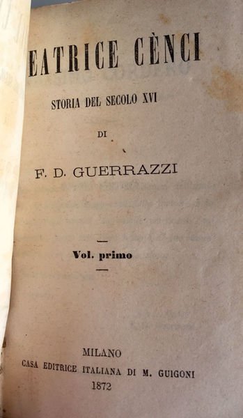 BEATRICE CÈNCI. STORIA DEL SECOLO XVI