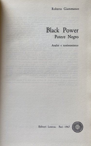 BLACK POWER. POTERE NEGRO. ANALISI E TESTIMONIANZE