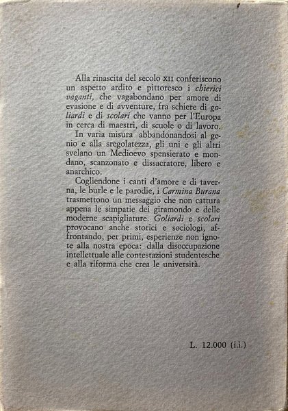 CARMINA BURANA E ALTRI CANTI DELLA GOLIARDIA MEDIEVALE TRASCELTI E …