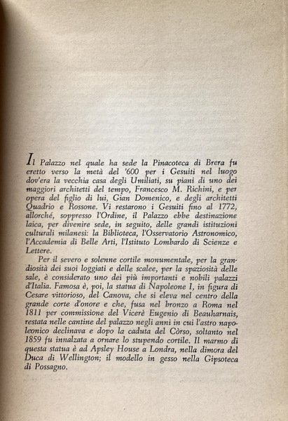 CATALOGO DELLA PINACOTECA DI BRERA IN MILANO. CON 42 ILLUSTRAZIONI