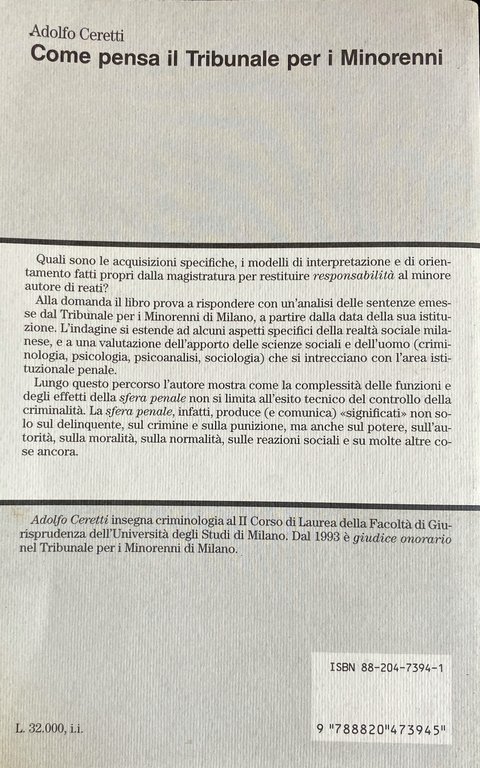 COME PENSA IL TRIBUNALE PER I MINORENNI. UNA RICERCA SUL …