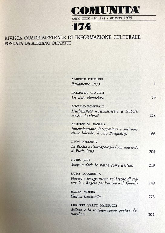 COMUNITÀ N. 174. ANNO XXXII. GIUGNO 1975. RIVISTA DI INFORMAZIONE …