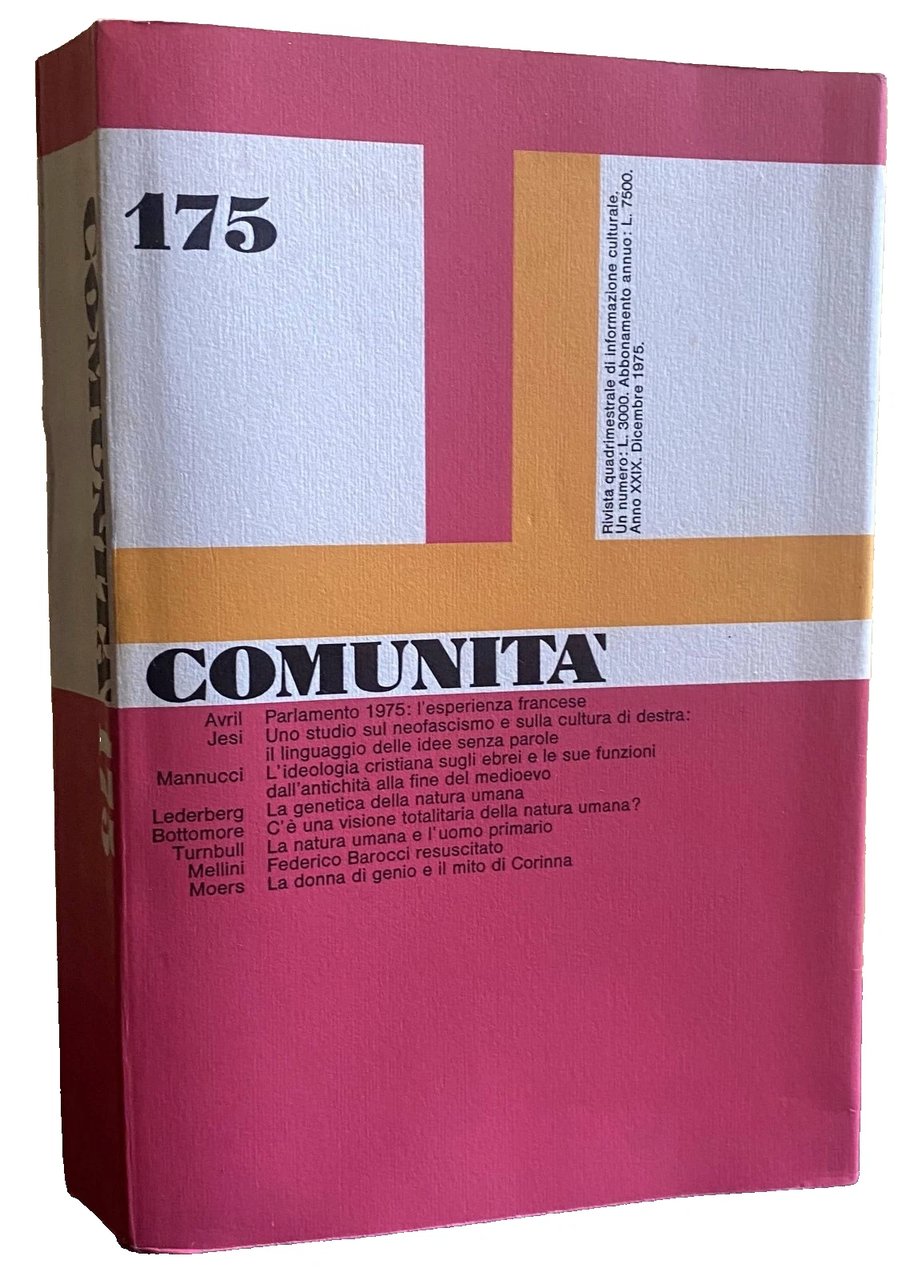 COMUNITÀ N. 175. ANNO XXXIX. DICEMBRE 1975. RIVISTA DI INFORMAZIONE …