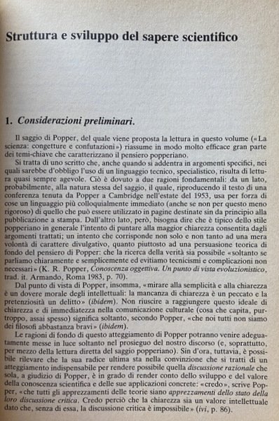 CONGETTURE E CONFUTAZIONI DI POPPER E IL DIBATTITO EPISTEMOLOGICO POST-POPPERIANO