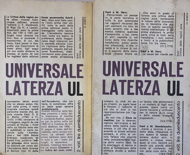CRITICA DELLA RAGION PURA. (VOLUMI 1-2, Glossario a cura di …
