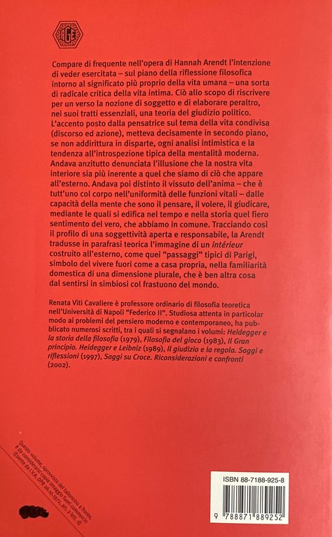 CRITICA DELLA VITA INTIMA. SOGGETTIVITÀ E GIUDIZIO IN HANNAH ARENDT