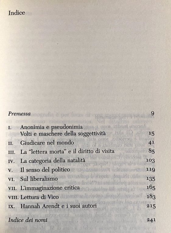 CRITICA DELLA VITA INTIMA. SOGGETTIVITÀ E GIUDIZIO IN HANNAH ARENDT