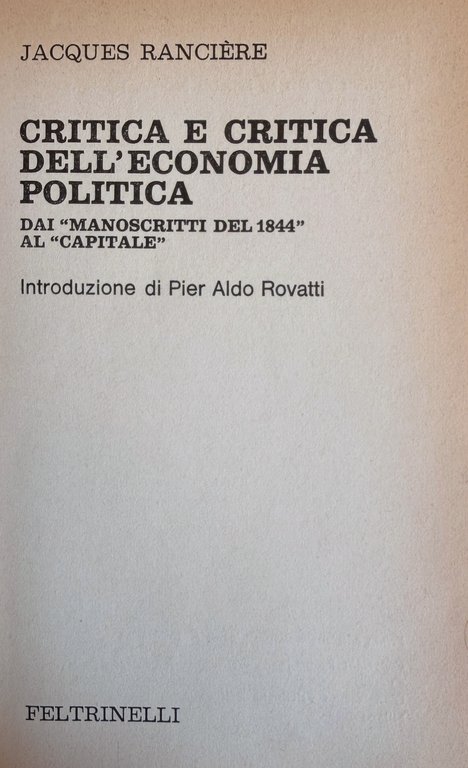 CRITICA E CRITICA DELL'ECONOMIA POLITICA. DAI "MANOSCRITTI DEL 1844" AL … | Immagine Gallery 6