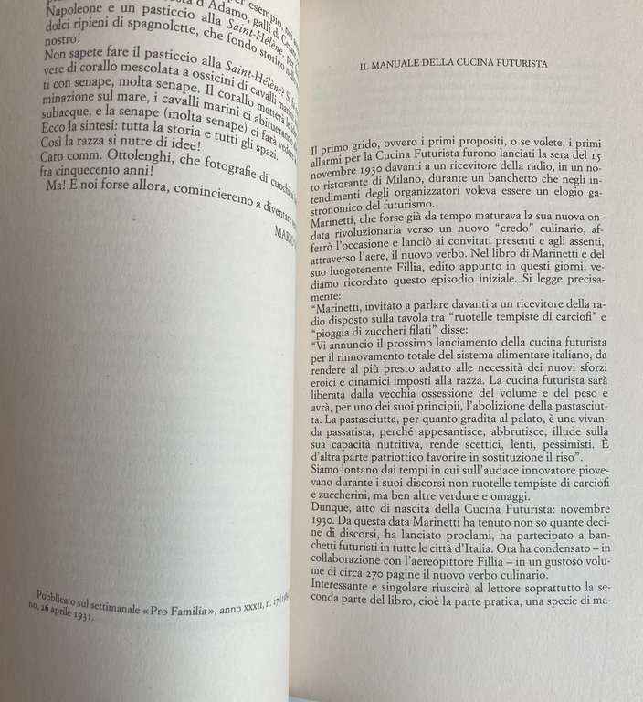 CUCINA FUTURISTA. MANIFESTI TEORICI, MENU E DOCUMENTI.