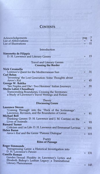 D.H. LAWRENCE AND LITERARY GENRES. A CURA DI SIMONETTA DE …