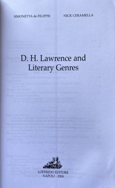 D.H. LAWRENCE AND LITERARY GENRES. A CURA DI SIMONETTA DE …