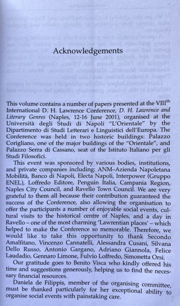 D.H. LAWRENCE AND LITERARY GENRES. A CURA DI SIMONETTA DE …