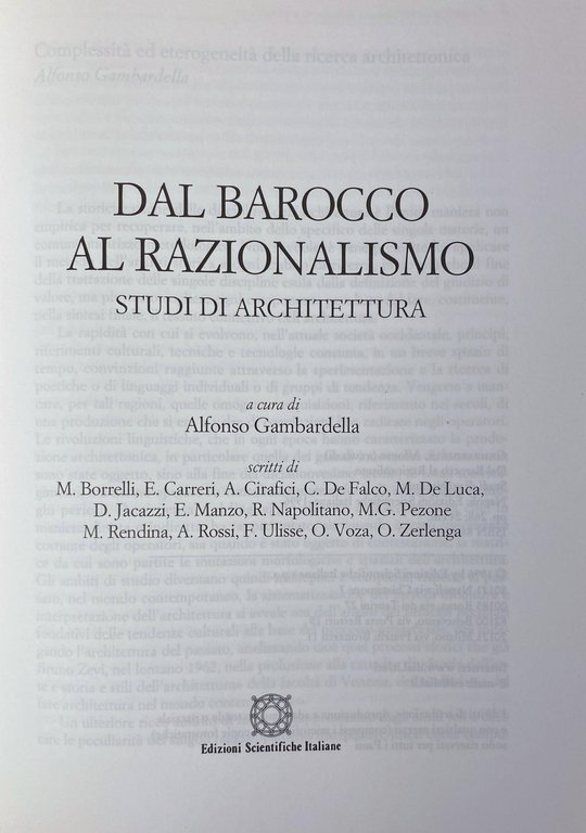 DAL BAROCCO AL RAZIONALISMO. STUDI DI ARCHITETTURA.