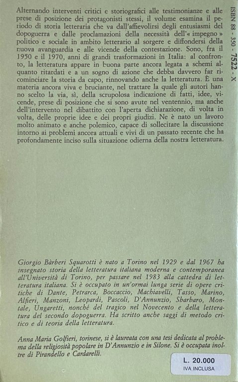 DAL TRAMONTO DELL'ERMETISMO ALLA NEOAVANGUARDIA