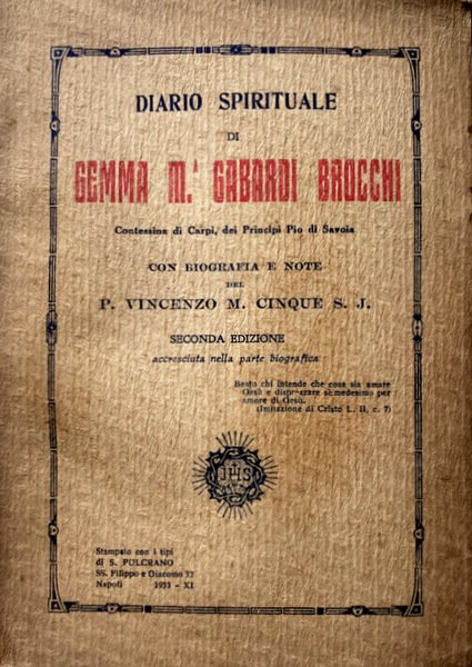 DIARIO SPIRITUALE DI GEMMA M. BROCCHI GABARDI, CONTESSINA DI CARPI …