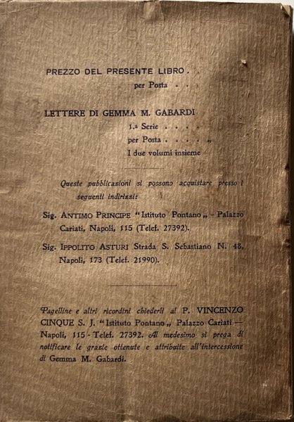 DIARIO SPIRITUALE DI GEMMA M. BROCCHI GABARDI, CONTESSINA DI CARPI …