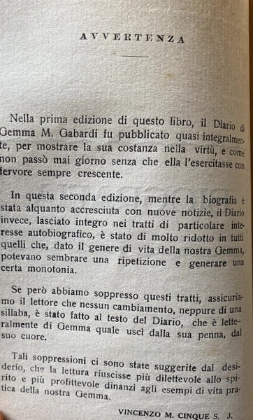 DIARIO SPIRITUALE DI GEMMA M. BROCCHI GABARDI, CONTESSINA DI CARPI …