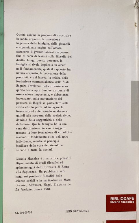 DIFFERENZE NELL'ETICITÀ. AMORE, FAMIGLIA, SOCIETÀ CIVILE IN HEGEL