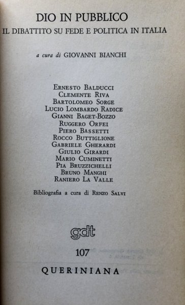 DIO IN PUBBLICO. IL DIBATTITO SU FEDE E POLITICA IN …