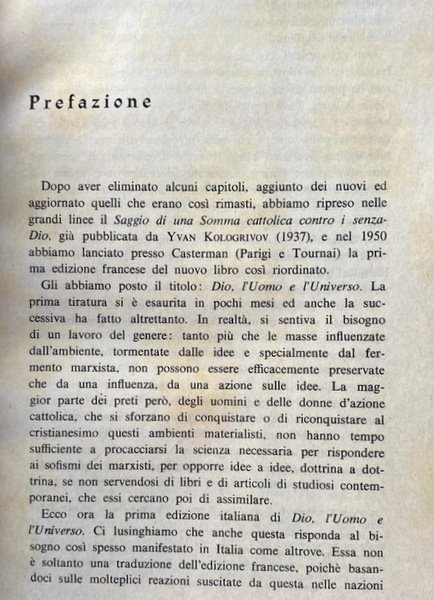 DIO L'UOMO E L'UNIVERSO. A CURA DI JACQUES DE BIVORT …