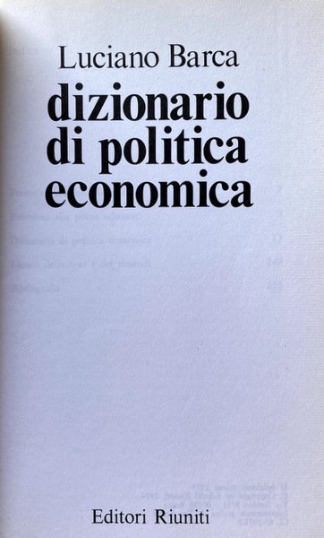 DIZIONARIO DI POLITICA ECONOMICA