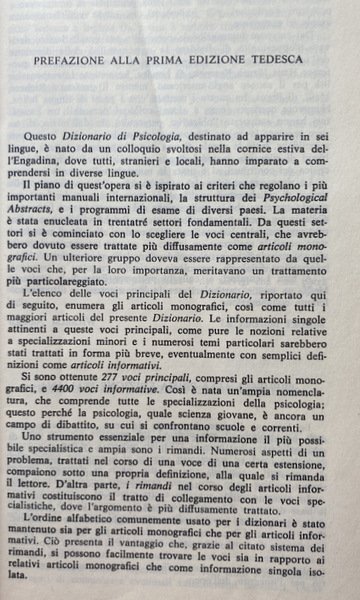 DIZIONARIO DI PSICOLOGIA. EDIZIONE ITALIANA A CURA DI LUIGI GIOVANNINI, …