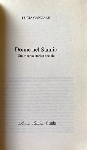 DONNE NEL SANNIO. UNA RICERCA STORICO-SOCIALE