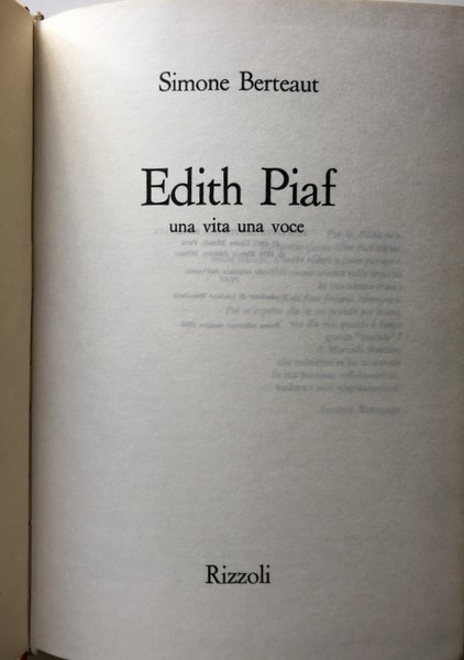 ÉDITH EDITH PIAF: UNA VITA, UNA VOCE