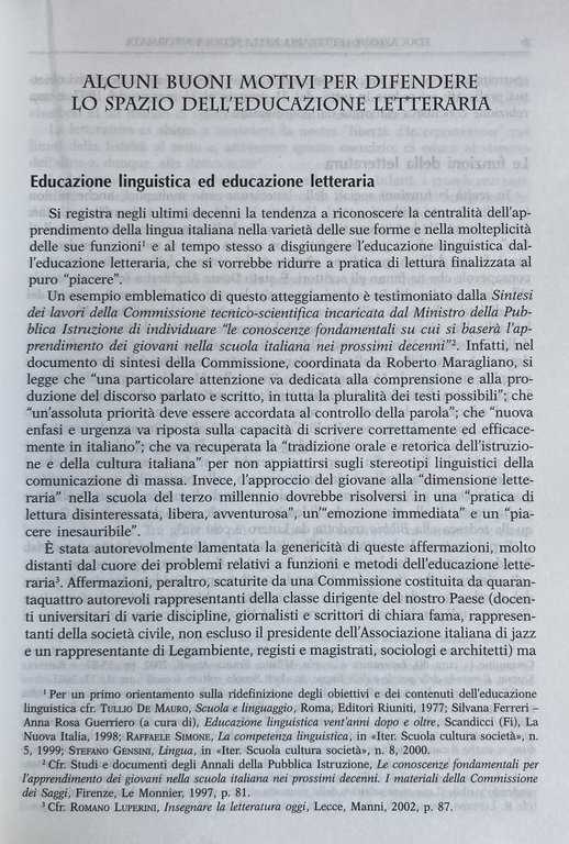 EDUCAZIONE LETTERARIA NELLA SCUOLA RIFORMATA. FINALITÀ, METODI, QUESTIONI APERTE, ESEMPLIFICAZIONI …
