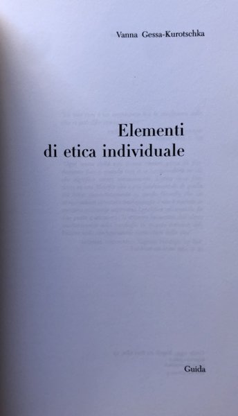 ELEMENTI DI ETICA INDIVIDUALE