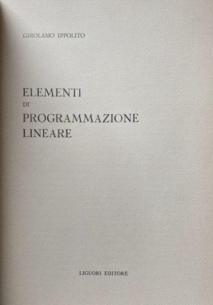 ELEMENTI DI PROGRAMMAZIONE LINEARE