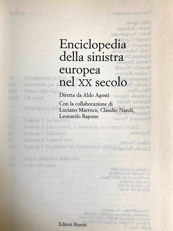 ENCICLOPEDIA DELLA SINISTRA EUROPEA NEL XX SECOLO. (DIRETTA DA ALDO …