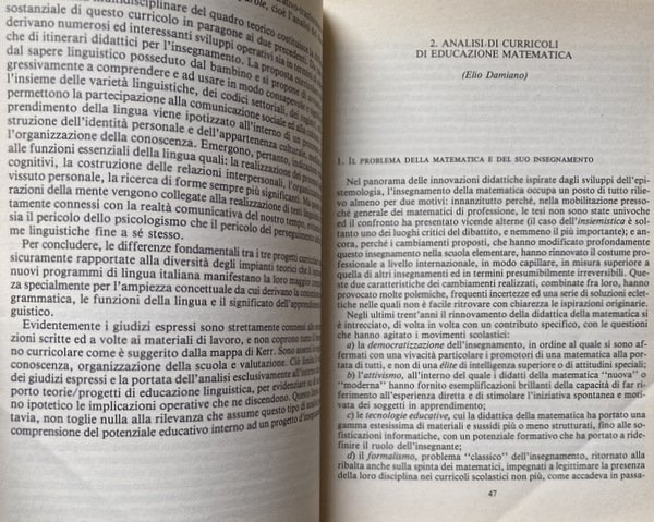 EPISTEMOLOGIA E DIDATTICA. ANALISI DI CURRICOLI PER LA SCUOLA ELEMENTARE. …