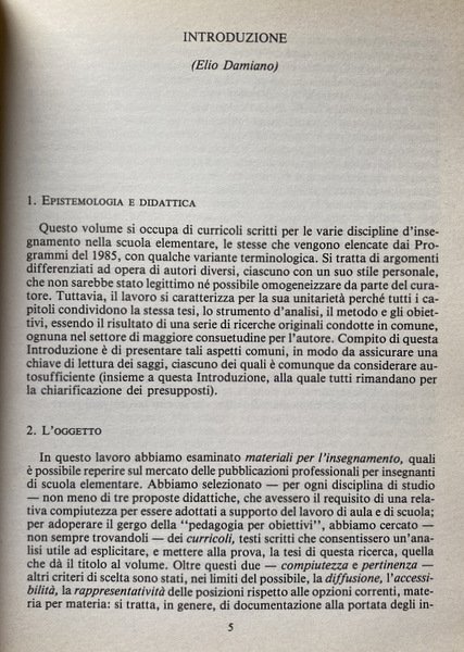 EPISTEMOLOGIA E DIDATTICA. ANALISI DI CURRICOLI PER LA SCUOLA ELEMENTARE. …