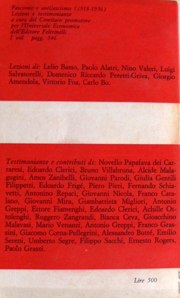 FASCISMO E ANTIFASCISMO (1918-1936). LEZIONI E TESTIMONIANZE. (VOLUME 2)