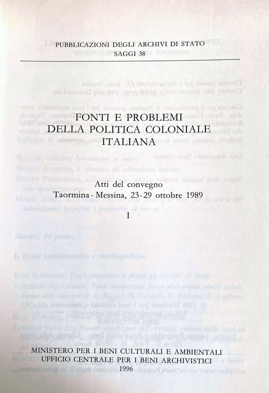 FONTI E PROBLEMI DELLA POLITICA COLONIALE ITALIANA. Atti del convegno …