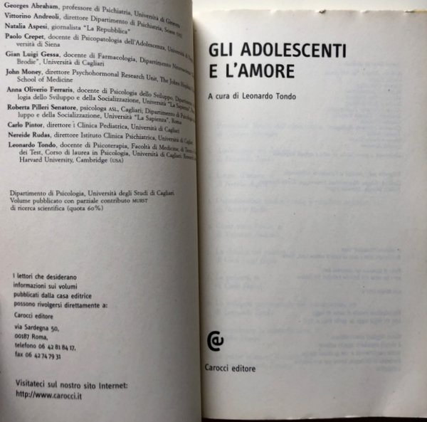 GLI ADOLESCENTI E L'AMORE. A CURA DI LEONARDO TONDO