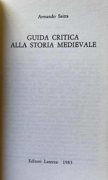 GUIDA CRITICA ALLA STORIA MEDIEVALE