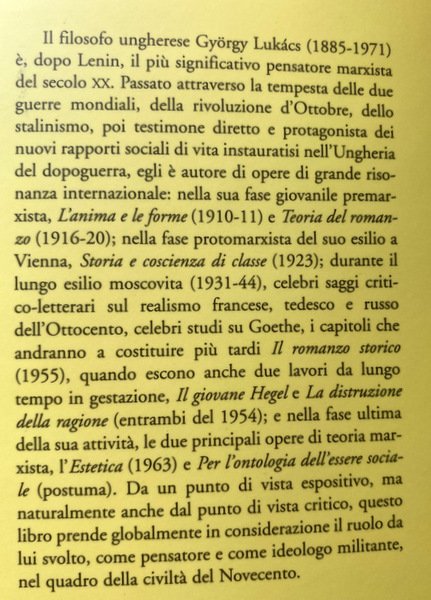GYÖRGY LUKÁCS E I PROBLEMI DEL MARXISMO DEL NOVECENTO