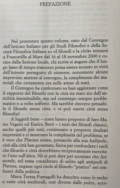 I FILOSOFI E LA CITTÀ. (ATTI DEL CONVEGNO: FRANCAVILLA AL …