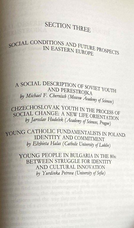 I GIOVANI DELL'EUROPA DELL'EST E DELL'OVEST: IDEOLOGIE, VALORI, PROSPETTIVE. THE …