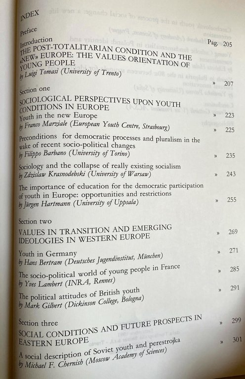 I GIOVANI DELL'EUROPA DELL'EST E DELL'OVEST: IDEOLOGIE, VALORI, PROSPETTIVE. THE …