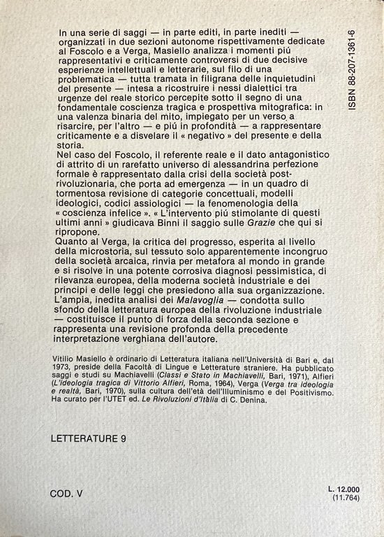 I MITI E LA STORIA. SAGGI SU FOSCOLO E VERGA