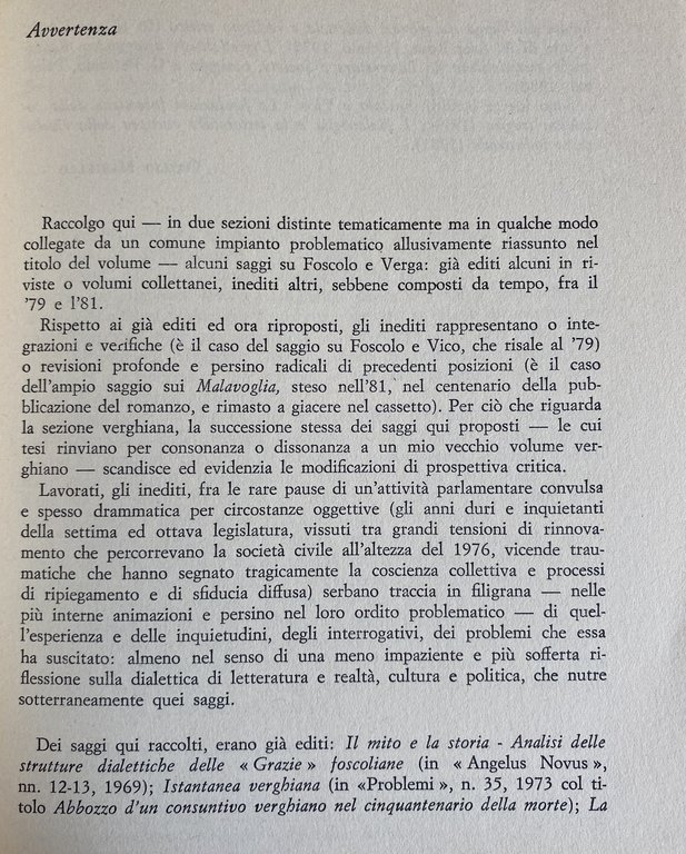 I MITI E LA STORIA. SAGGI SU FOSCOLO E VERGA