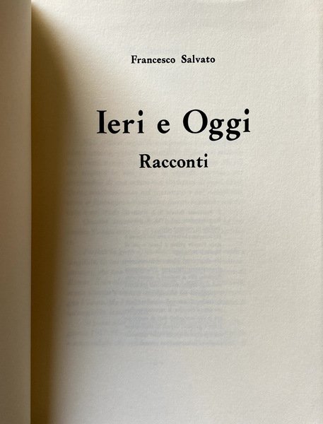 IERI E OGGI. RACCONTI. PREFAZIONE DI DOMENICO REA