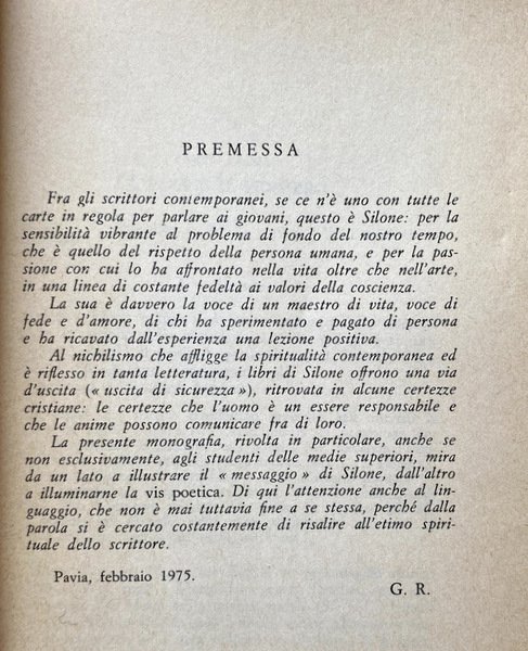 IGNAZIO SILONE: INTRODUZIONE E GUIDA ALLO STUDIO DELL'OPERA SILONIANA: STORIA …