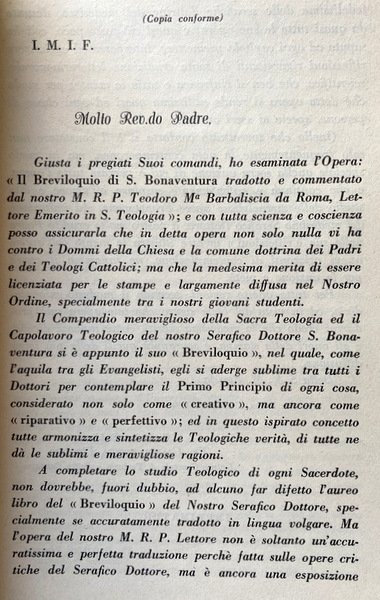 IL BREVILOQUIO DEL SERAFICO DOTTORE S. BONAVENTURA TRADOTTO E COMMENTATO …