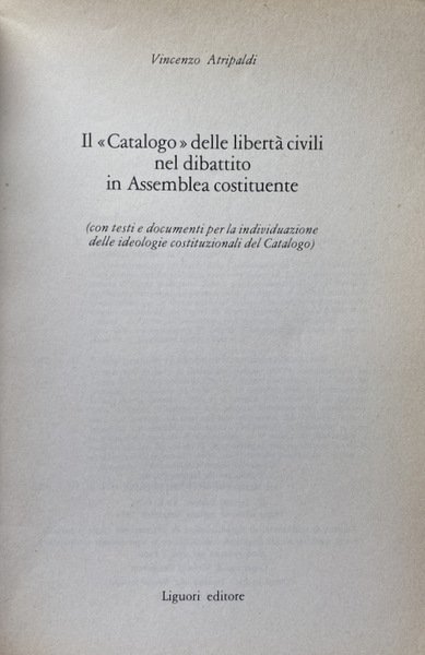 IL CATALOGO DELLE LIBERTÀ CIVILI NEL DIBATTITO IN ASSEMBLEA COSTITUENTE …