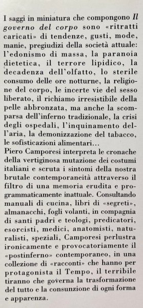 IL GOVERNO DEL CORPO: SAGGI IN MINIATURA