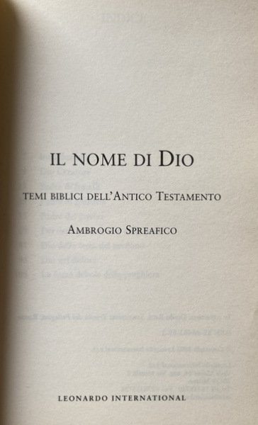 IL NOME DI DIO. TEMI BIBLICI DELL'ANTICO TESTAMENTO LEONARDO